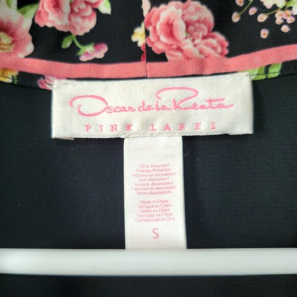 Oscar De La Renta Robe Small Women's Vintage Pink Label Black Floral Embroidered - Picture 4 of 4